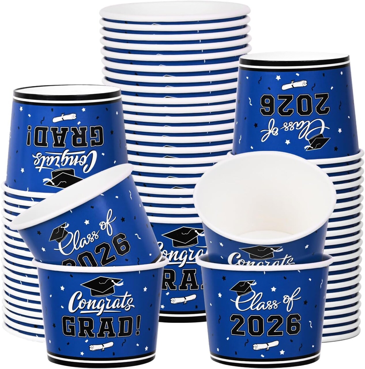 2026 Graduation Decorations Kit - Class of 2026 Congrats Grad Party Pack with Paper Ice Cream - Snack Cups for 50 Guests, for Graduation Party Supplies(Blue and Black)